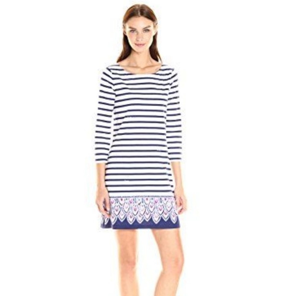 Lilly Pulitzer Size M 3/4 Sleeves Beacon Striped Peacock Feather Dress